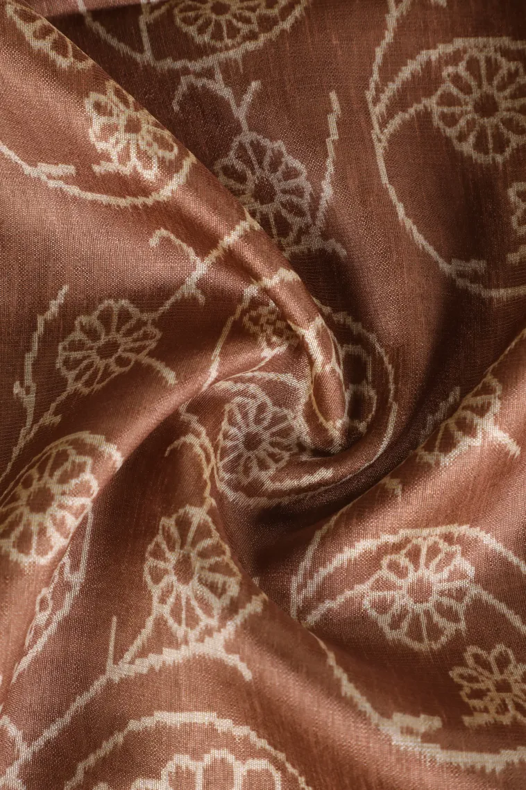 Tawny Brown Jute Sarees Without Zari With Floral Patterns view 4