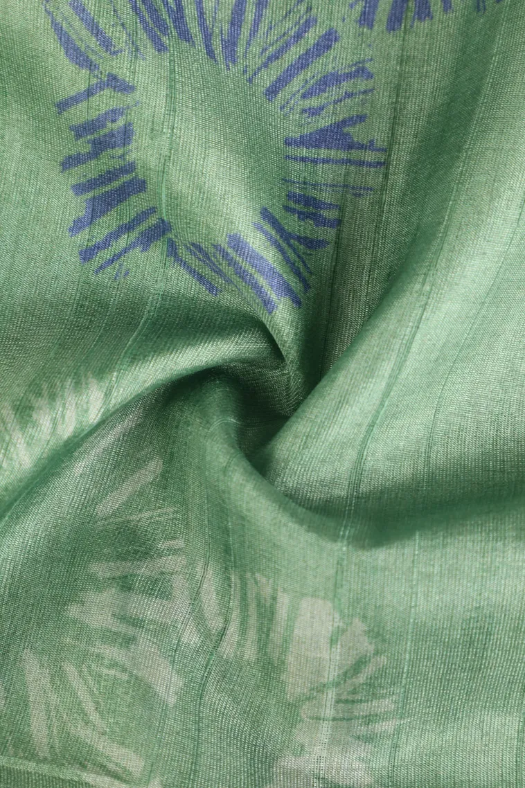 Sage Green Semi Tussar Silk Without Zari With Geometric Shapes view 4