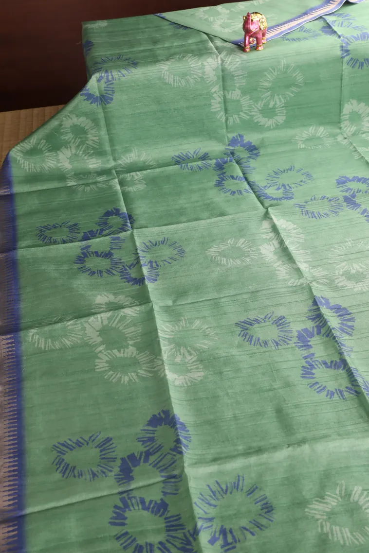 Sage Green Semi Tussar Silk Without Zari With Geometric Shapes view 2