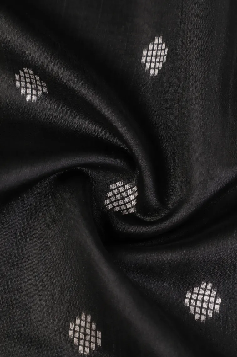 Asphalt Black Semi Tussar Silk with Thread Zari Buttis (small Dots Or Motifs) view 4