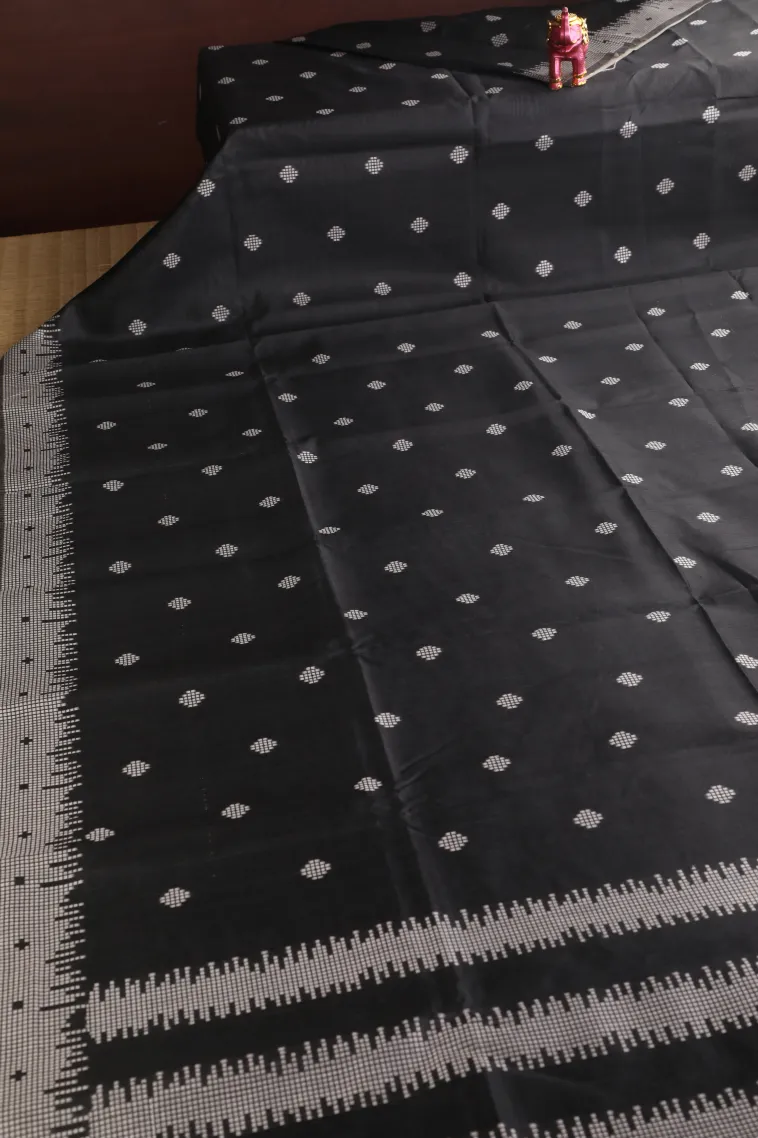 Asphalt Black Semi Tussar Silk with Thread Zari Buttis (small Dots Or Motifs) view 2