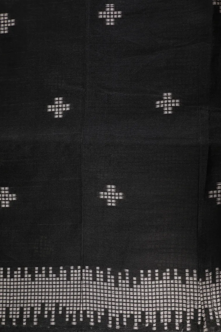 Asphalt Black Semi Tussar Silk with Thread Zari Buttis (small Dots Or Motifs) view 3