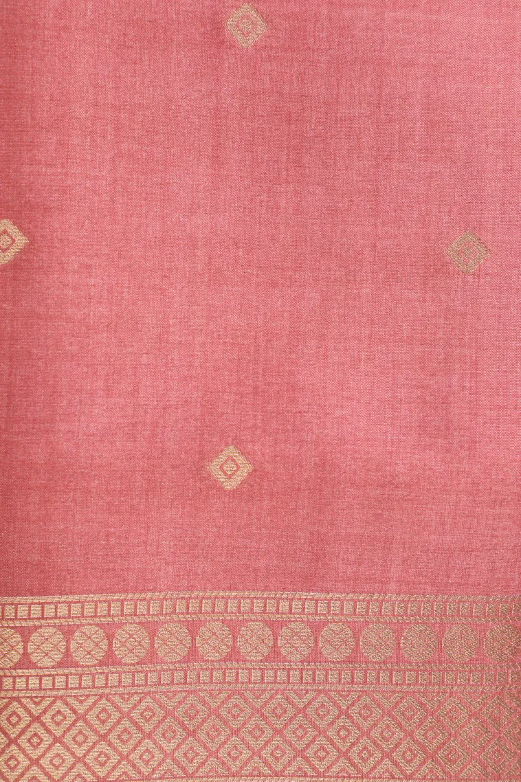 Salmon Pink Tussar Saree with Gold Zari Animal Mottif view 3