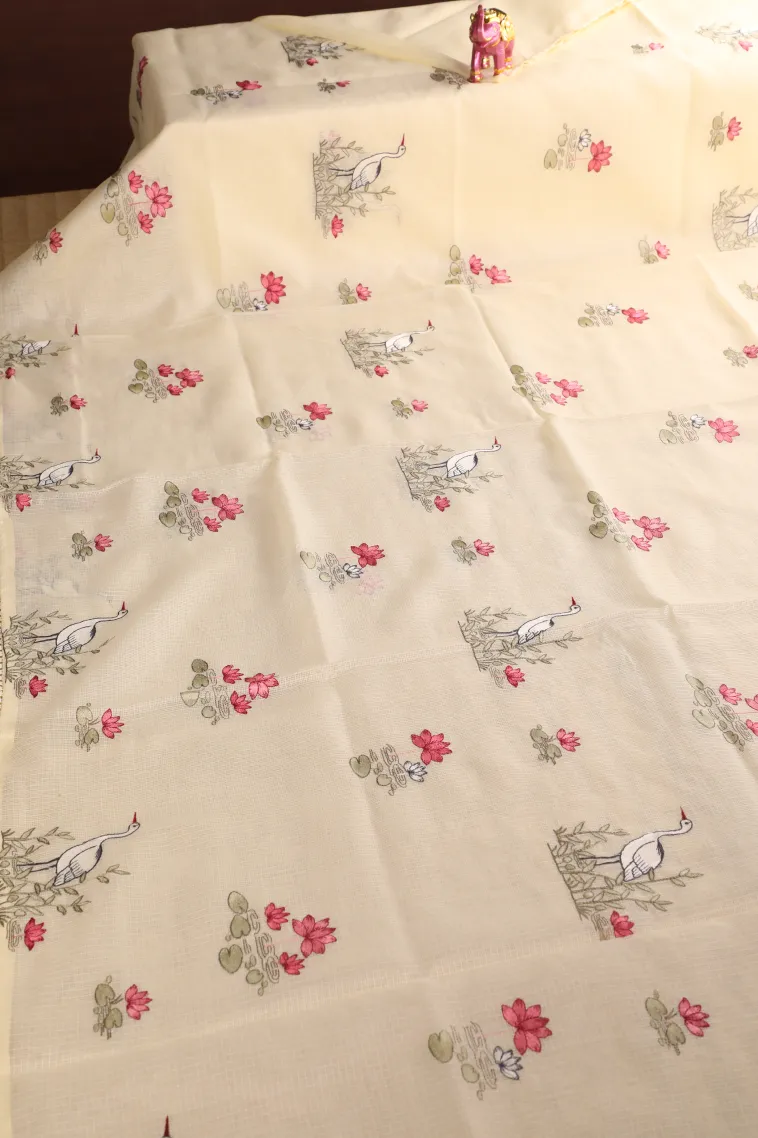 Sandollar Yellow Manipuri Cotton Sarees with Thread Zari Birds And Floral Pattern view 2
