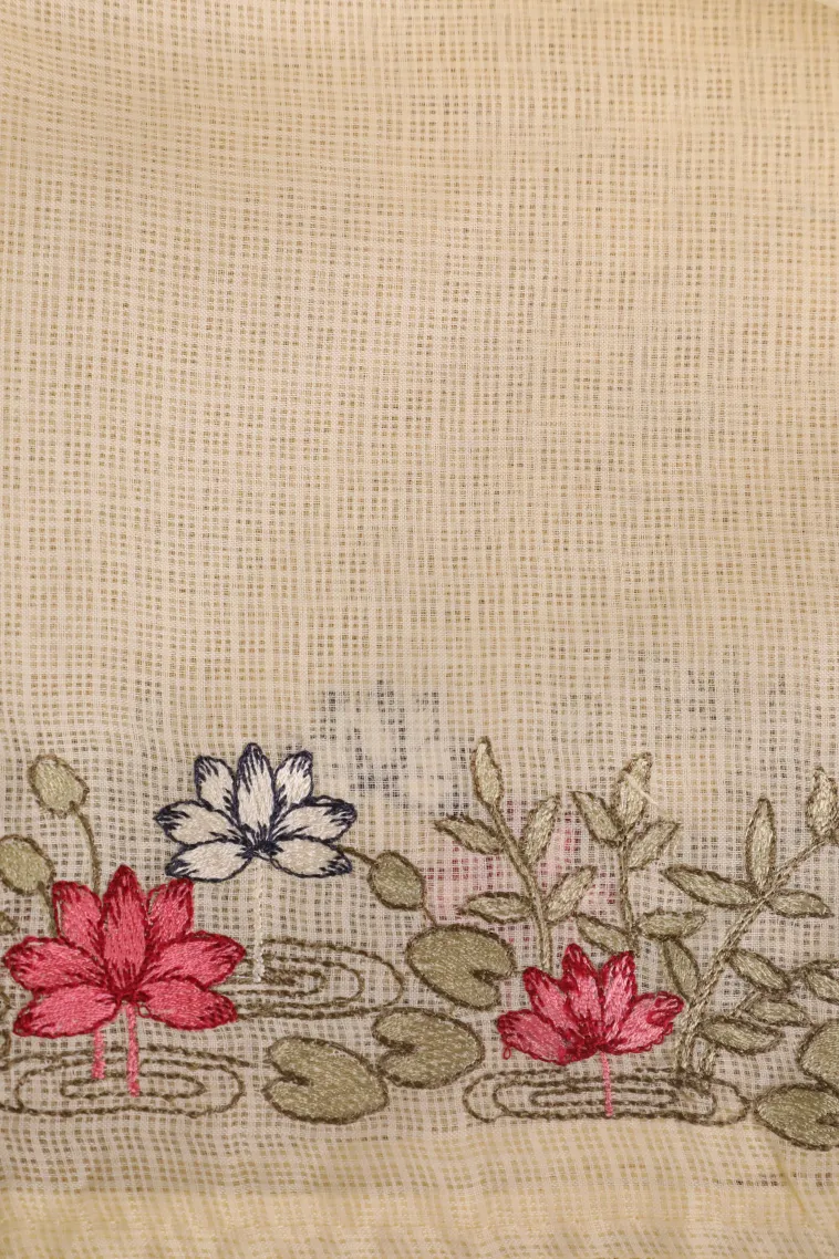 Sandollar Yellow Manipuri Cotton Sarees with Thread Zari Birds And Floral Pattern view 3
