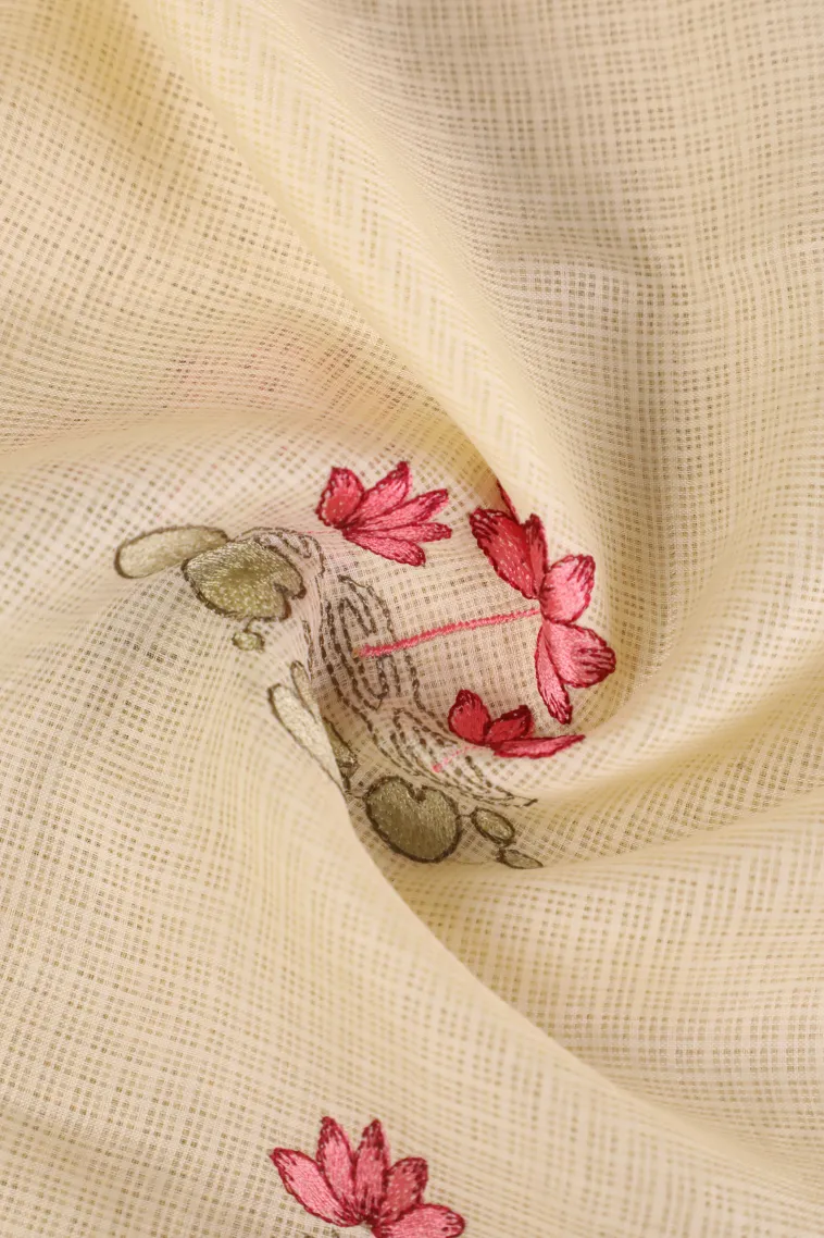 Sandollar Yellow Manipuri Cotton Sarees with Thread Zari Birds And Floral Pattern view 4