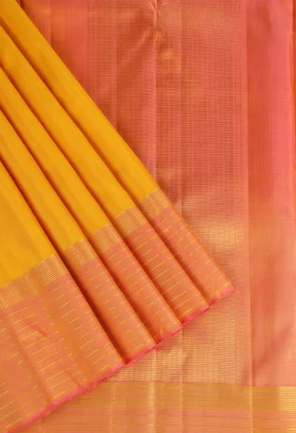 Lemon Yellow Kanchipuram Silk Sarees with Gold Zari Stripes