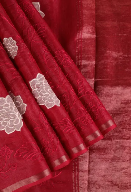 Punch Pink Tissue Silk Sarees with Gold Zari Floral Patterns