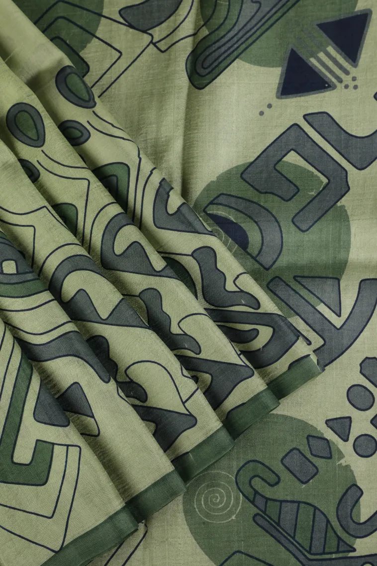 Sage Green Soft Silk Sarees Without Zari With Geometric Shapes