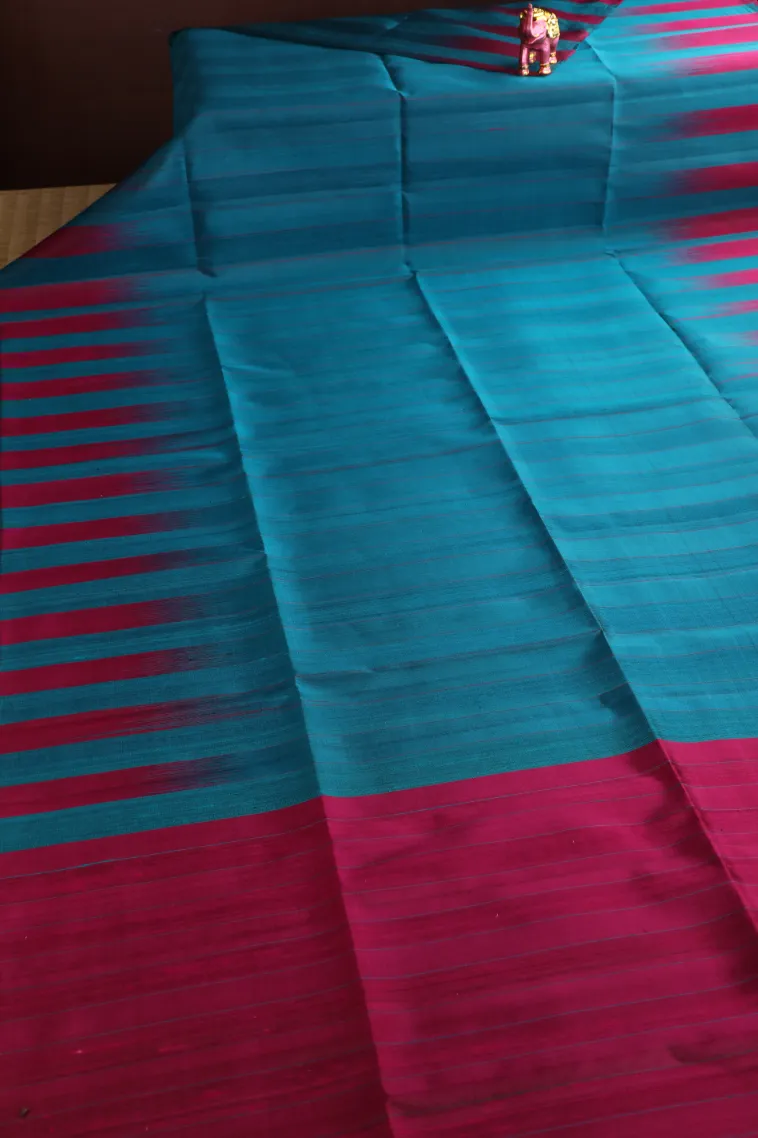 Cerulean Blue Soft Silk Saree Without Zari With Stripes view 2