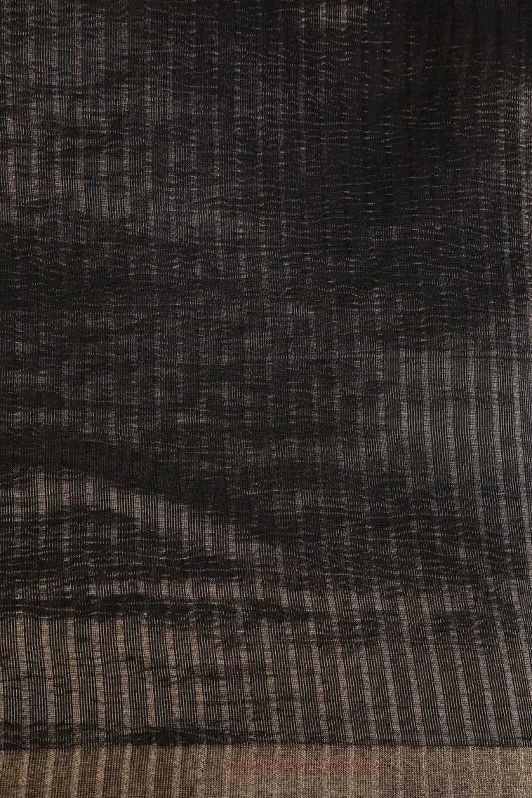 Asphalt Black Tissue Silk Sarees with Gold Zari Floral Patterns view 3
