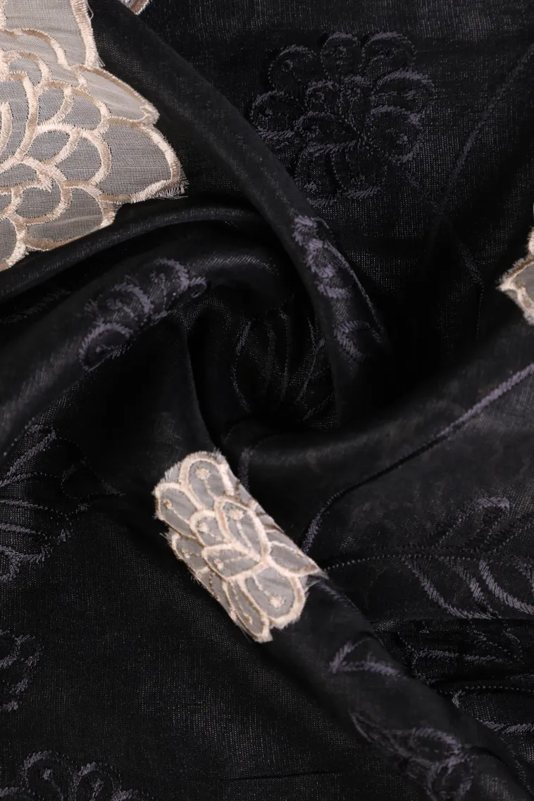 Asphalt Black Tissue Silk Sarees with Gold Zari Floral Patterns view 4