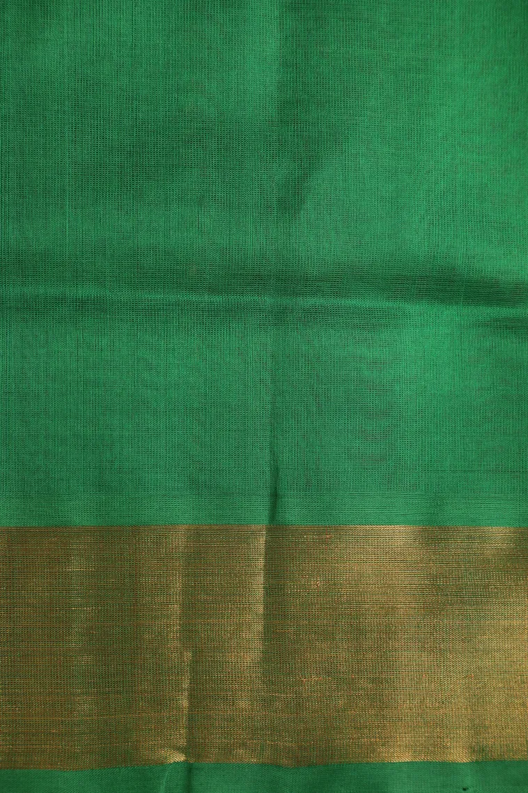Basil Green Silk Cotton with Gold Zari Stripes view 3