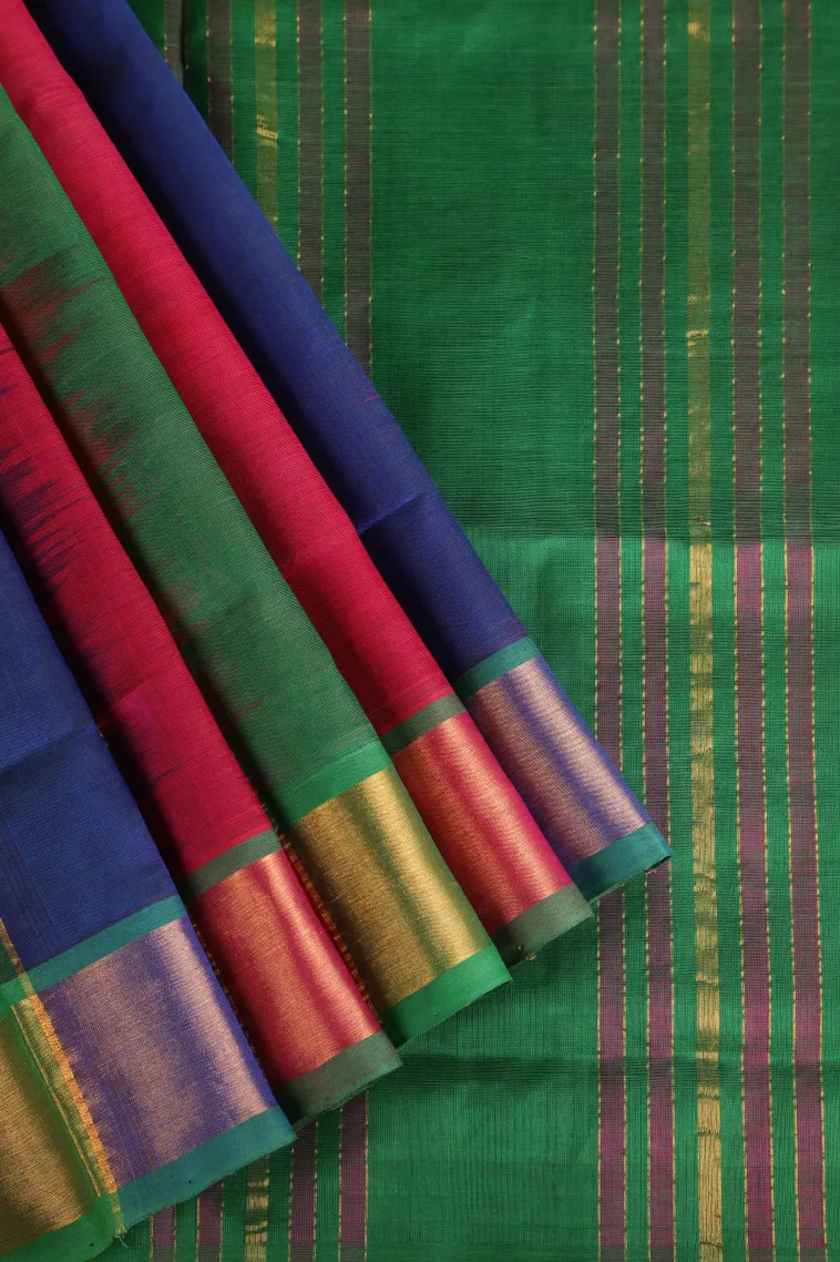 Basil Green Silk Cotton with Gold Zari Stripes