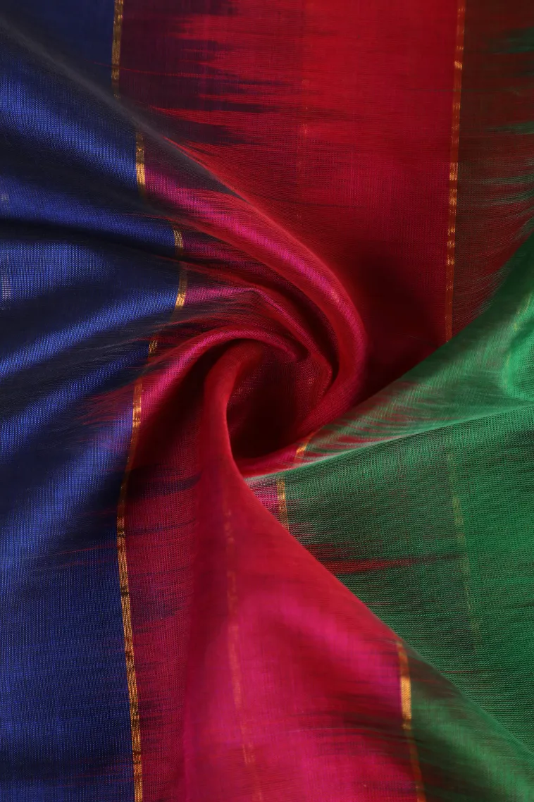 Basil Green Silk Cotton with Gold Zari Stripes view 4