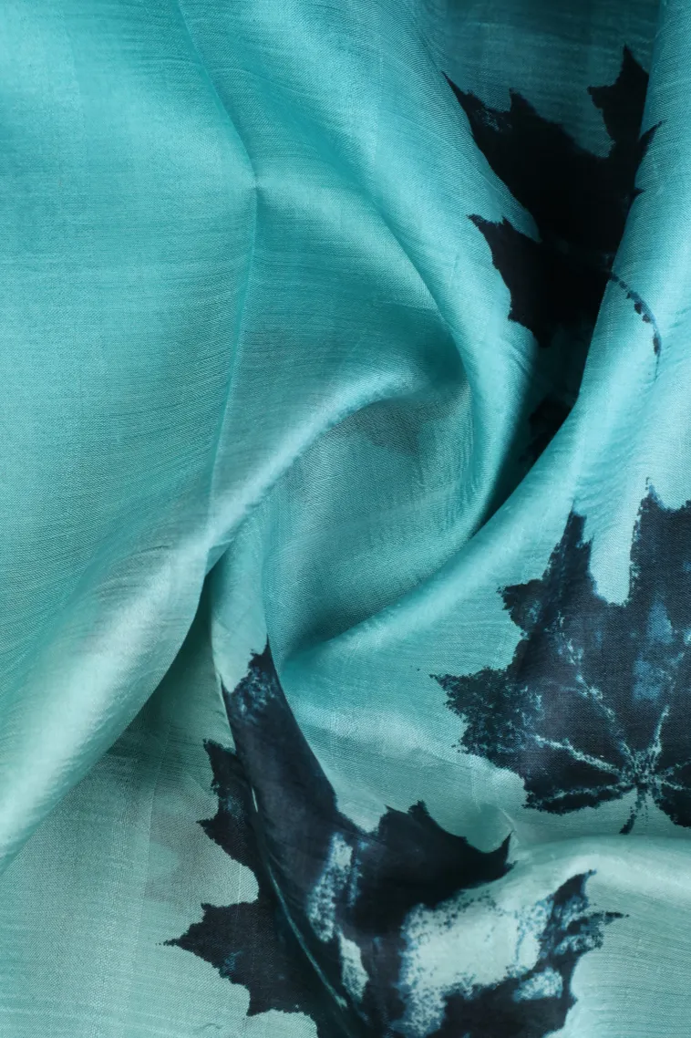 Sky Blue Soft Silk Sarees Without Zari With Leaf Pattern view 4