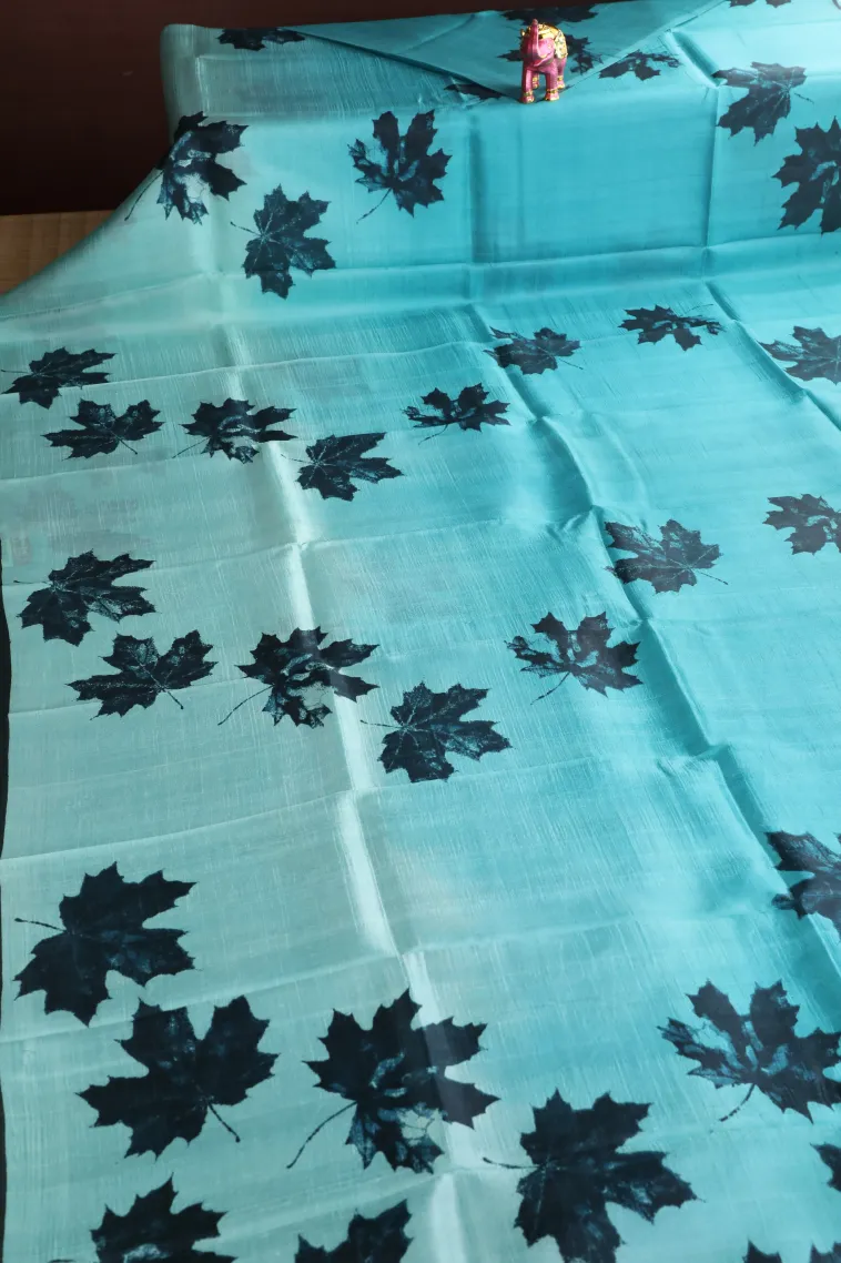 Sky Blue Soft Silk Sarees Without Zari With Leaf Pattern view 2