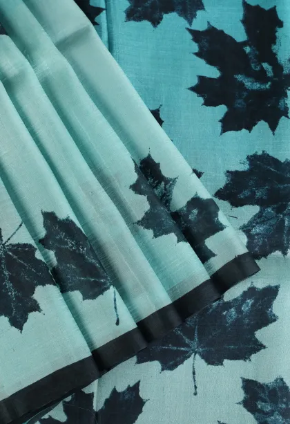 Sky Blue Soft Silk Sarees Without Zari With Leaf Pattern
