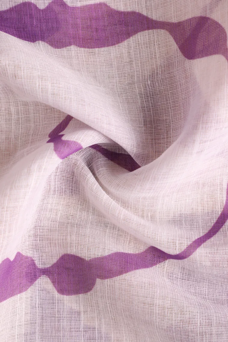 Cotton White Linen Saree Without Zari With Geometric Shapes view 4
