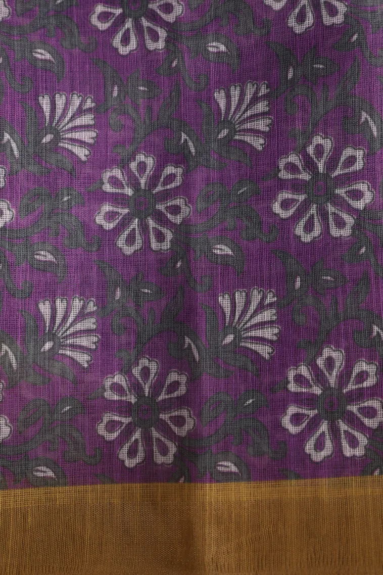 Cotton White Linen Saree Without Zari With Geometric Shapes view 3