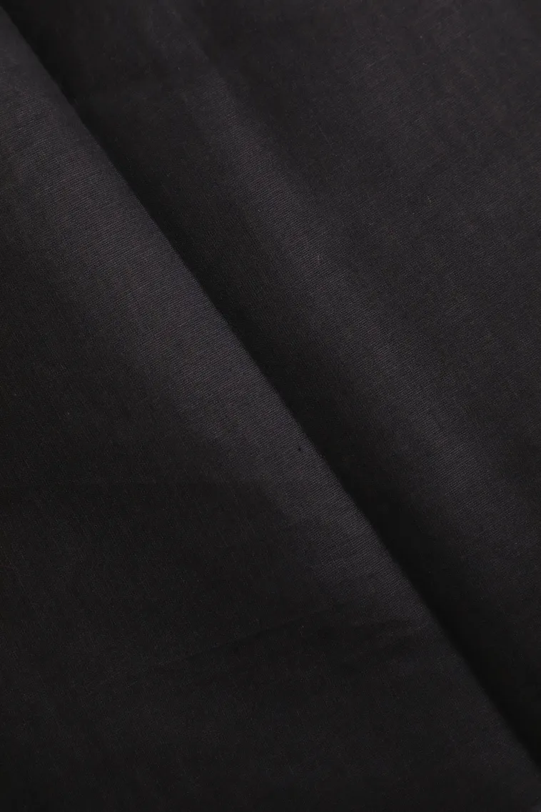 Asphalt Black Pure Handloom Kovai Cotton Without Zari With Leaf Pattern view 3
