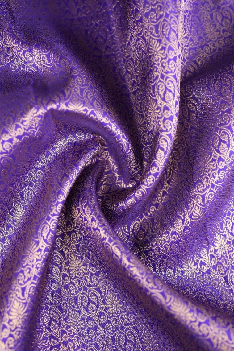 Viola Purple Kanchipuram Silk Sarees with Silver Zari Floral Patterns view 4