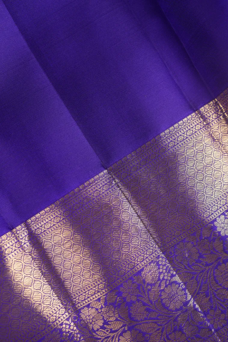 Viola Purple Kanchipuram Silk Sarees with Silver Zari Floral Patterns view 3