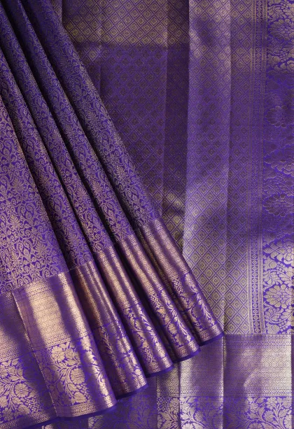 Viola Purple Kanchipuram Silk Sarees with Silver Zari Floral Patterns