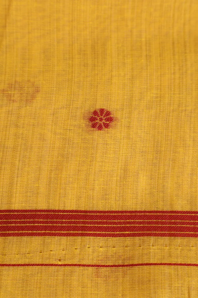 Lemon Yellow Linen Saree Without Zari With Floral Patterns view 3