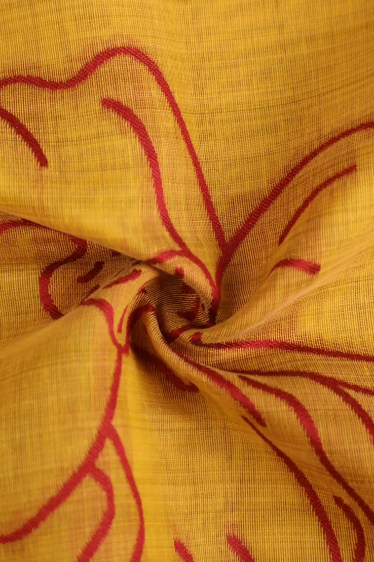 Lemon Yellow Linen Saree Without Zari With Floral Patterns view 4