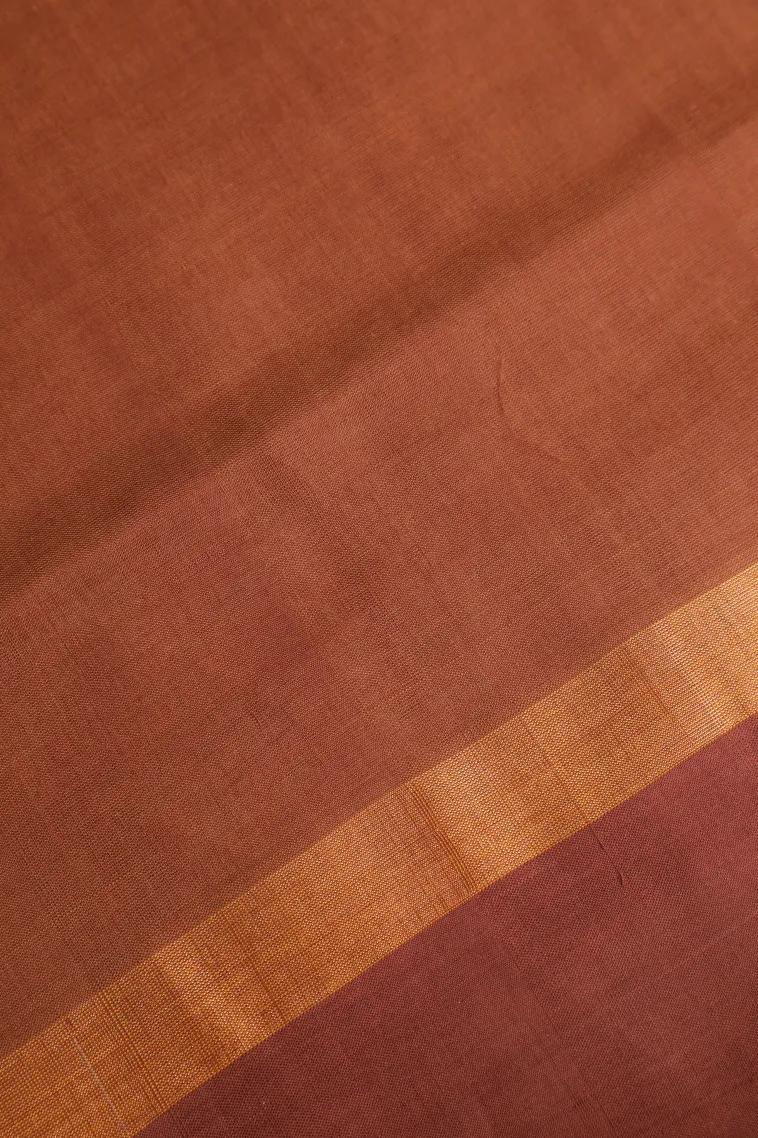 Peanut Brown Pure Handloom Kovai Cotton with Gold Zari Peacock Motifs view 3