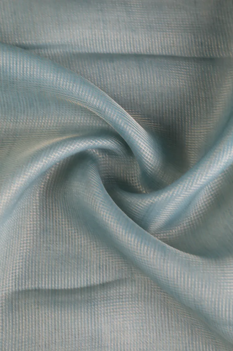 Arctic Blue Organza Saree with Gold Zari Plain view 4