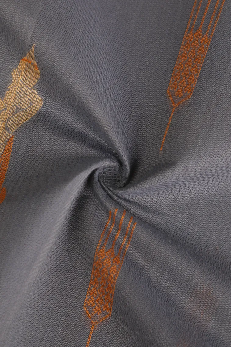 Stone Blue Pure Handloom Kovai Cotton Without Zari With Tribal Or Folk Art view 4
