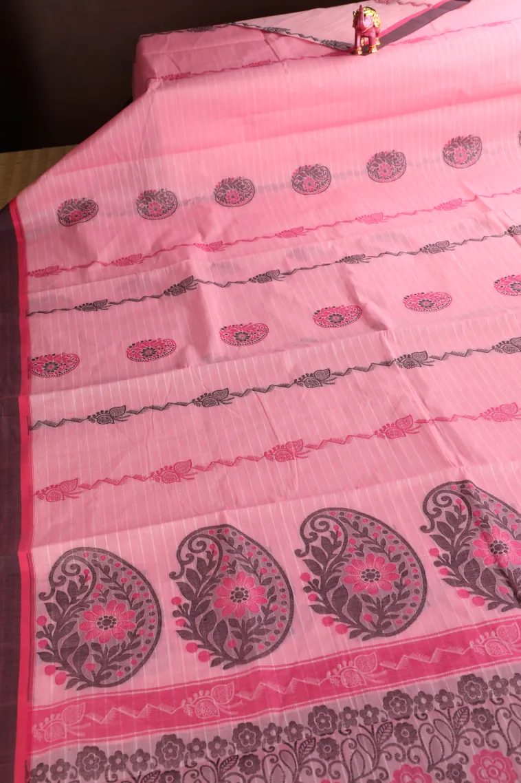 Rose Pink Pure Handloom Kovai Cotton Without Zari With Mango Puttas view 2