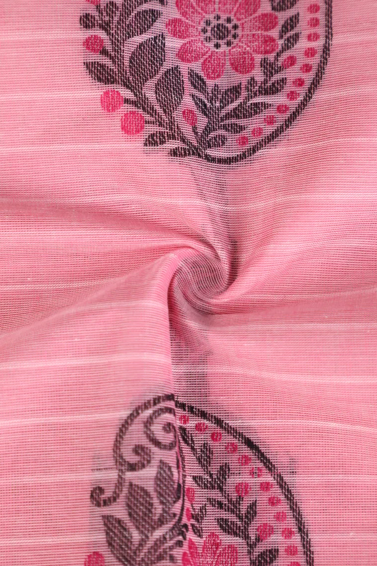 Rose Pink Pure Handloom Kovai Cotton Without Zari With Mango Puttas view 4