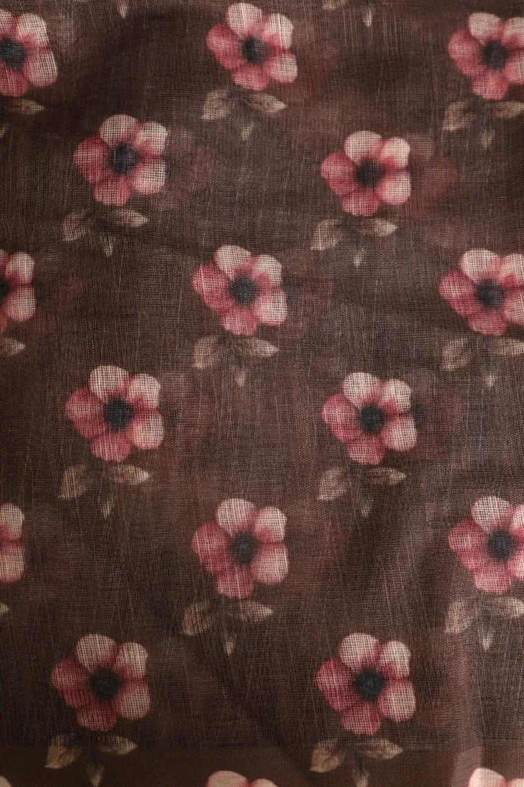 Peach Pink Linen Saree Without Zari With Cross Straipes view 3