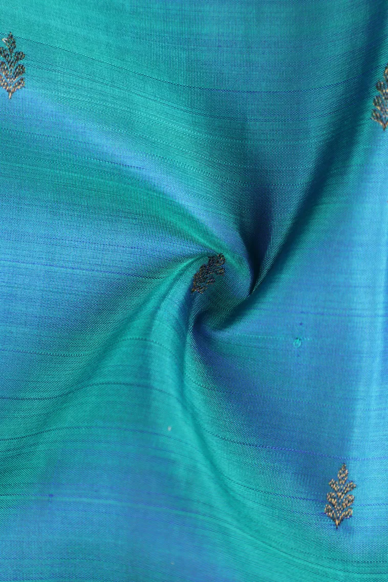 Cerulean Blue Kanchipuram Silk Sarees with Gold Zari Buttis (small Dots Or Motifs) view 4