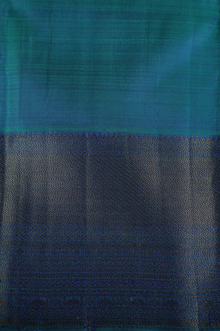 Cerulean Blue Kanchipuram Silk Sarees with Gold Zari Buttis (small Dots Or Motifs) view 3