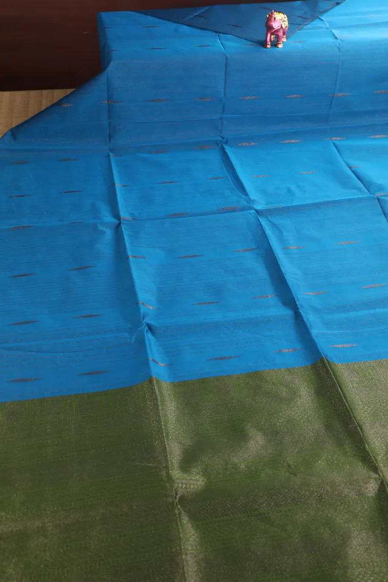 Aegean Blue Silk Cotton Sarees with Antic Zari Straipes And Puttas view 2