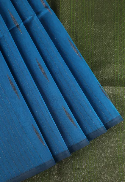 Aegean Blue Silk Cotton Sarees with Antic Zari Straipes And Puttas