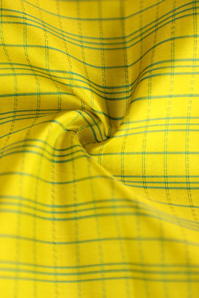 Lemon Yellow Soft Silk Saree with Silver Zari Checks view 4