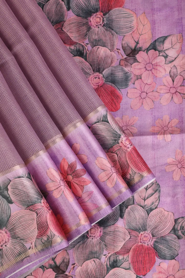 Mauve Purple Organza Saree with Gold Zari Plain