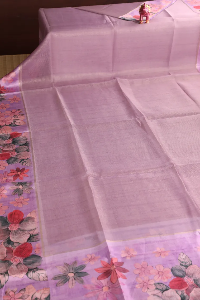 Mauve Purple Organza Saree with Gold Zari Plain view 2