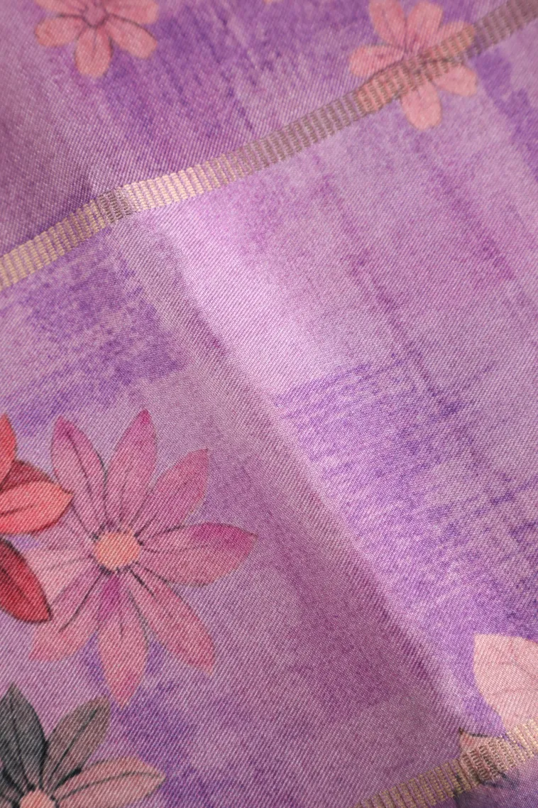 Mauve Purple Organza Saree with Gold Zari Plain view 3