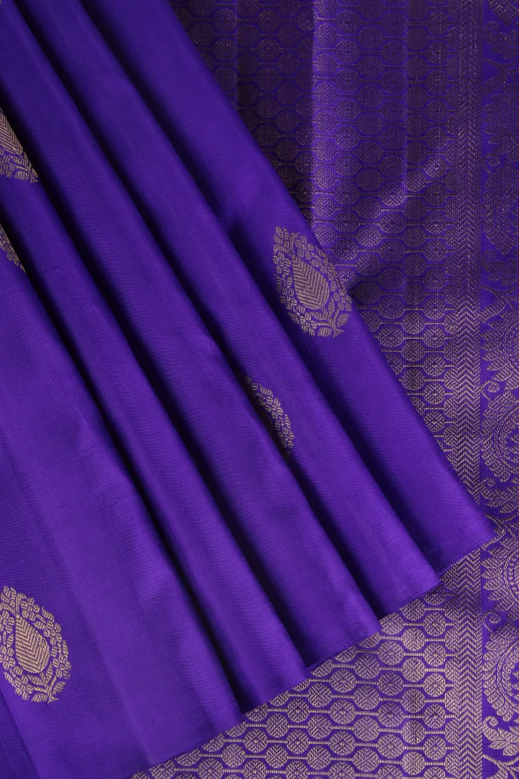Berry Blue Kanchipuram Silk Sarees with Gold Zari Buttis (small Dots Or Motifs)