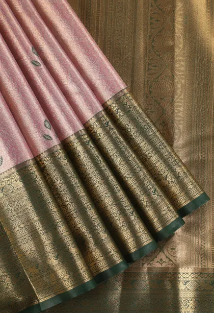 Crepe Pink Apoorva Silk Sarees with Gold Zari Floral Patterns