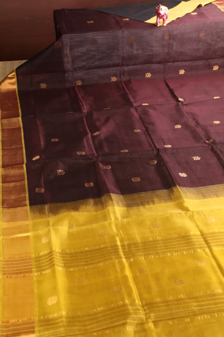 Mulberry Purple Silk Cotton with Gold Zari Buttis (small Dots Or Motifs) view 2