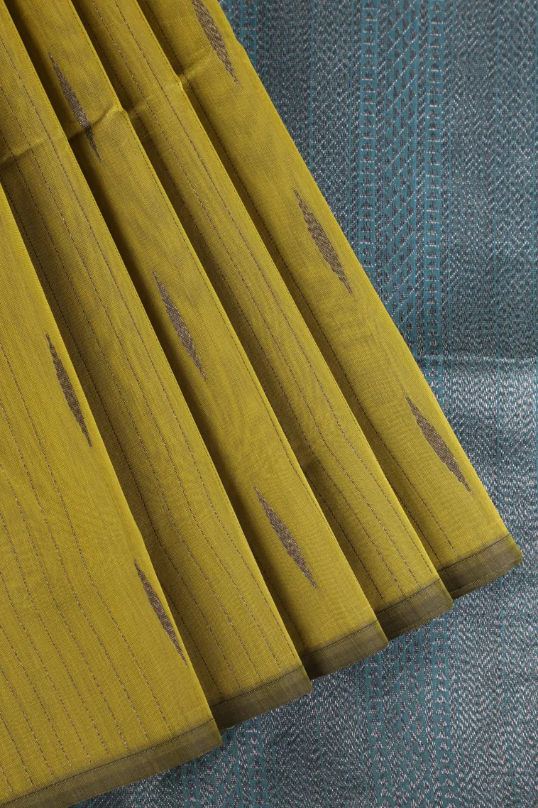 Olive Green Silk Cotton Sarees with Antic Zari Straipes And Puttas