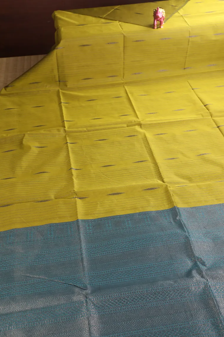 Olive Green Silk Cotton Sarees with Antic Zari Straipes And Puttas view 2