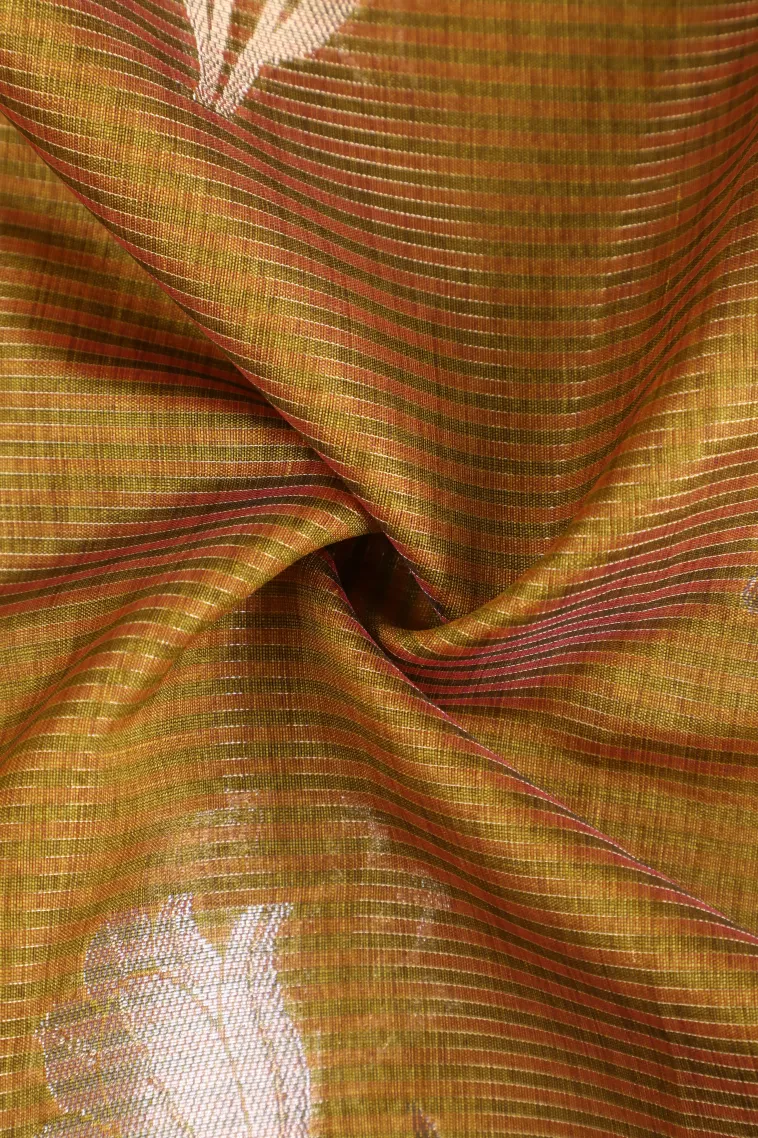 Gold Organza Saree with Gold And Silver Zari Straipes And Puttas view 4